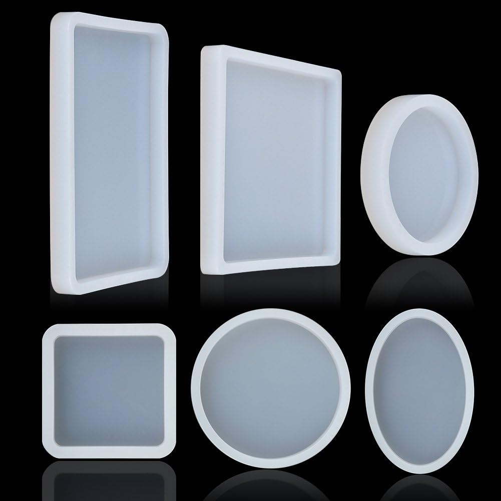 DragonflyDreams 6 Pack Big Designs Resin Molds, Square Round Silicone Resin Jewelry Casting Molds Coaster Molds for Jewelry Making DIY Craft