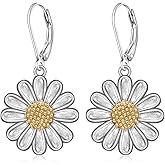 Daisy Earrings for Women Sterling Silver Daisy Gifts Leverback Dangle Studs Earring Jewelry Cubic Zircon Hooks Flower Studs Pendant 18k White Lucky Flowers
