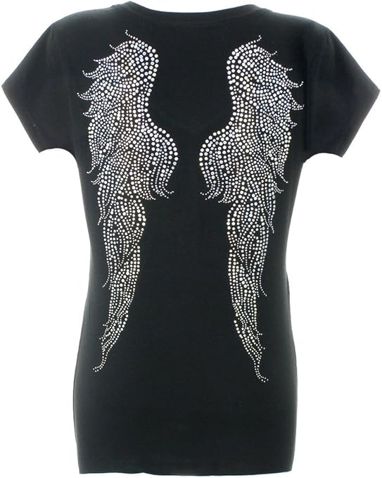 Amazon.com: DivaDesigns Women's Fabulous Angel Wings On Back Rhinestone Bling T-Shirts X4: Clothing