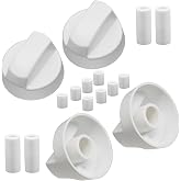 Kyuionty 4 Pack Universal Control Knobs Stove Knobs with 12 Adapters, White | ABS Plastic Durable Material, Fits Most Gas and Electric Stoves, 4 Long and 8 Short Adapters, Easy Push On Installation