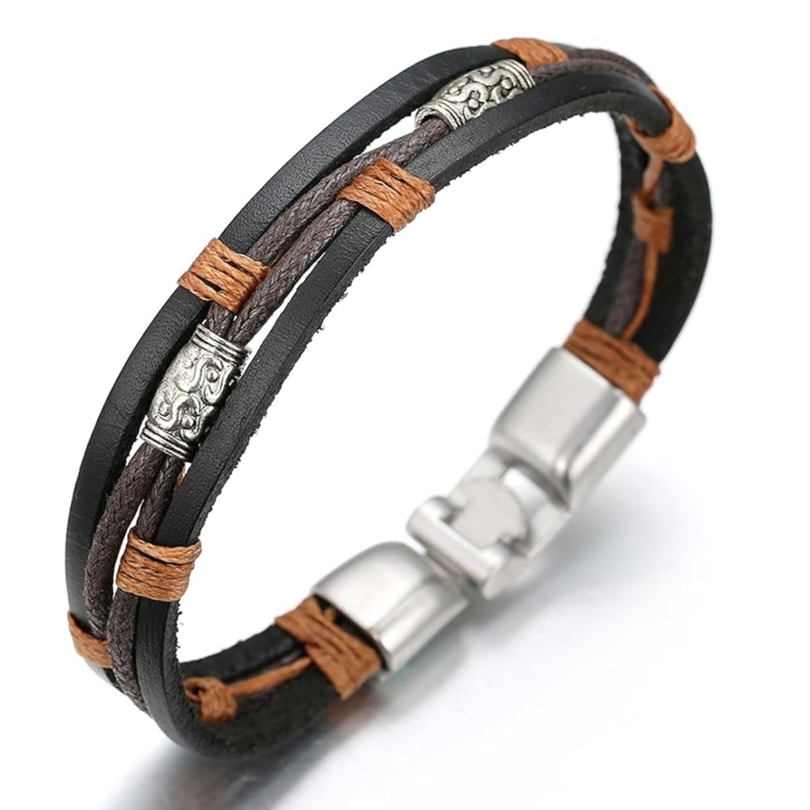 HALUKAKAH ● Retro ● Men's Leather Bracelet Vintage Style 8.66In 22cm with Free Giftbox