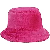 OCTEEN Fluffy Faux Fur Bucket Hat Winter Warm Hat for Women Men