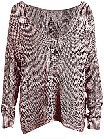 BLady Women Acrylic Solid Color Wide V Neck Ribbed Full Sleeve Large Sweater, GrayPurple One Size