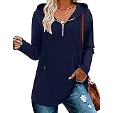 BETTE BOUTIK Womens Quarter Zip Tunic Hoodies Pullover Long Hooded Sweatshirts S-3XL