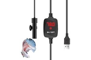 FUMAK Super Mini Aquarium Heater USB 10W Alumina Ceramic Betta Heater Adjustable Submersible Fish Heater Small Fish Tank Heater Turtle Heater with Digital Display Thermostat, for 0-1 Gallon Tanks