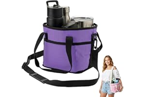 Family Size 4 Compartment Drink Carrier Bag, Insulated Multiple Tumbler Caddy & Water Bottle Holder with Adjustable Strap, Re
