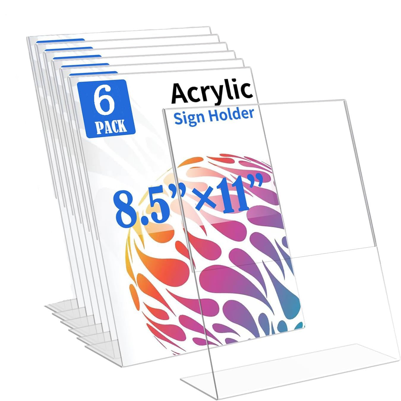 A4 Acrylic Sign Holder, 6 pack T-Shape Perspex Display Stands, Clear Poster Menu Double-Side Stand Up Holder for Hotel (L-A4 6 Pack)