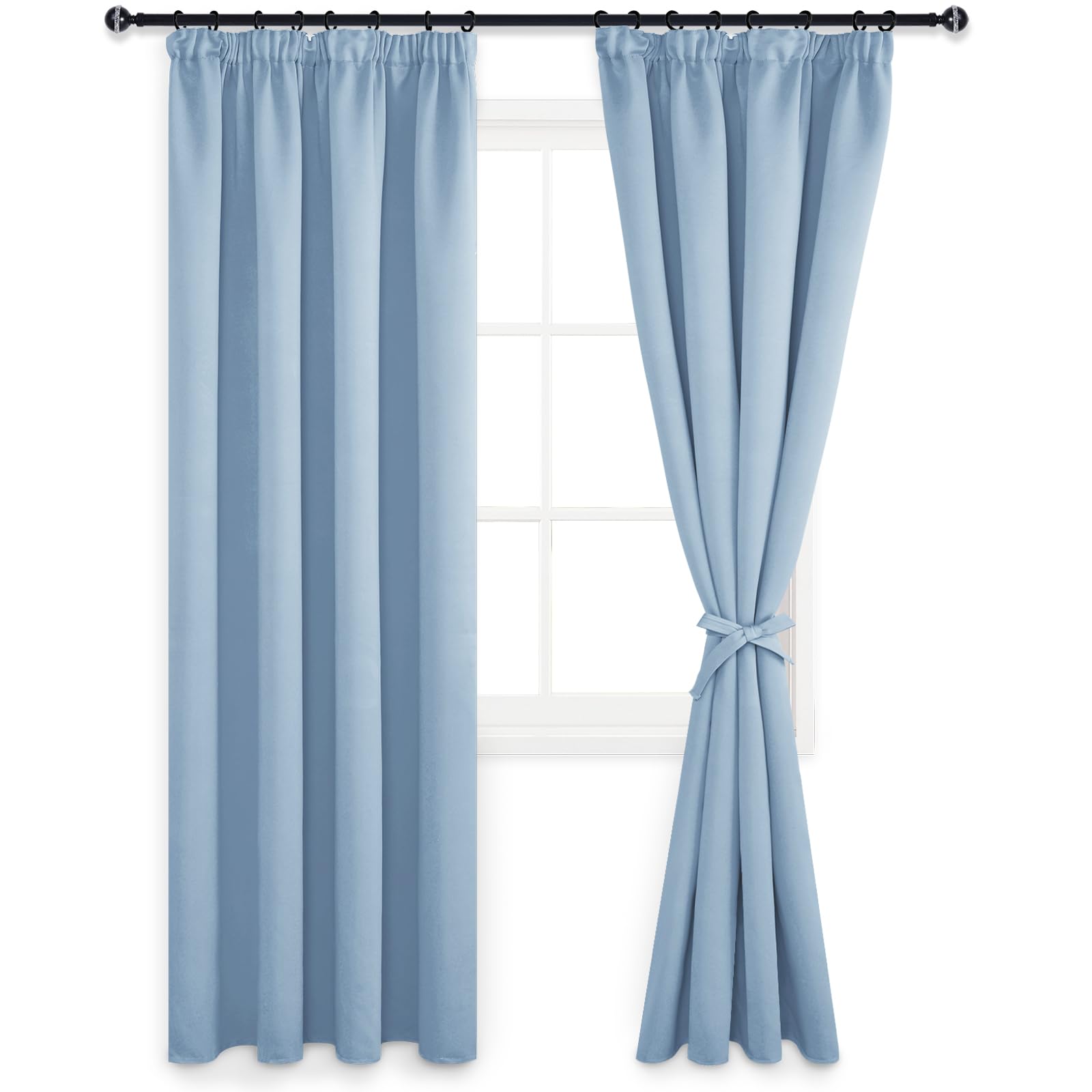 DWCN Blackout Curtains for Bedroom Thermal Insulated Room Darkening Pencil Pleat Window Curtains for Living Room 46 x 90 inch Length, Light Blue, 2 Panels
