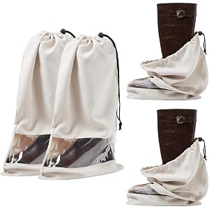 4 Pack Single Boot Bag, Portable Dust Proof Boot Bags for Cowboy Boots | Drawstring Closure, Washable & Reusable, Shoe Protec