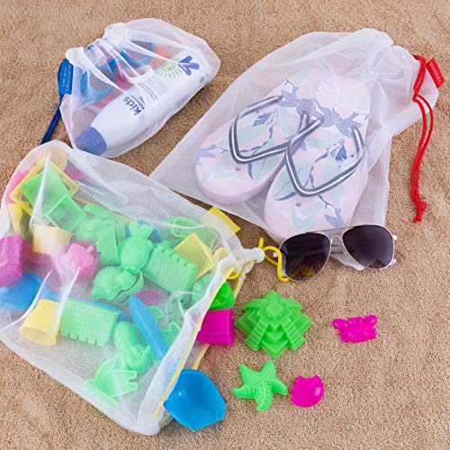 VANDOONA Toy Storage & Organization Mesh Bags Set of 12 See-Through Washable Mesh Bags & Color Coded Drawstrings. Playroom Organization, Baby Toys, Game Pieces, Toy Sets, Bathtub Toys. Size 12" x 14"