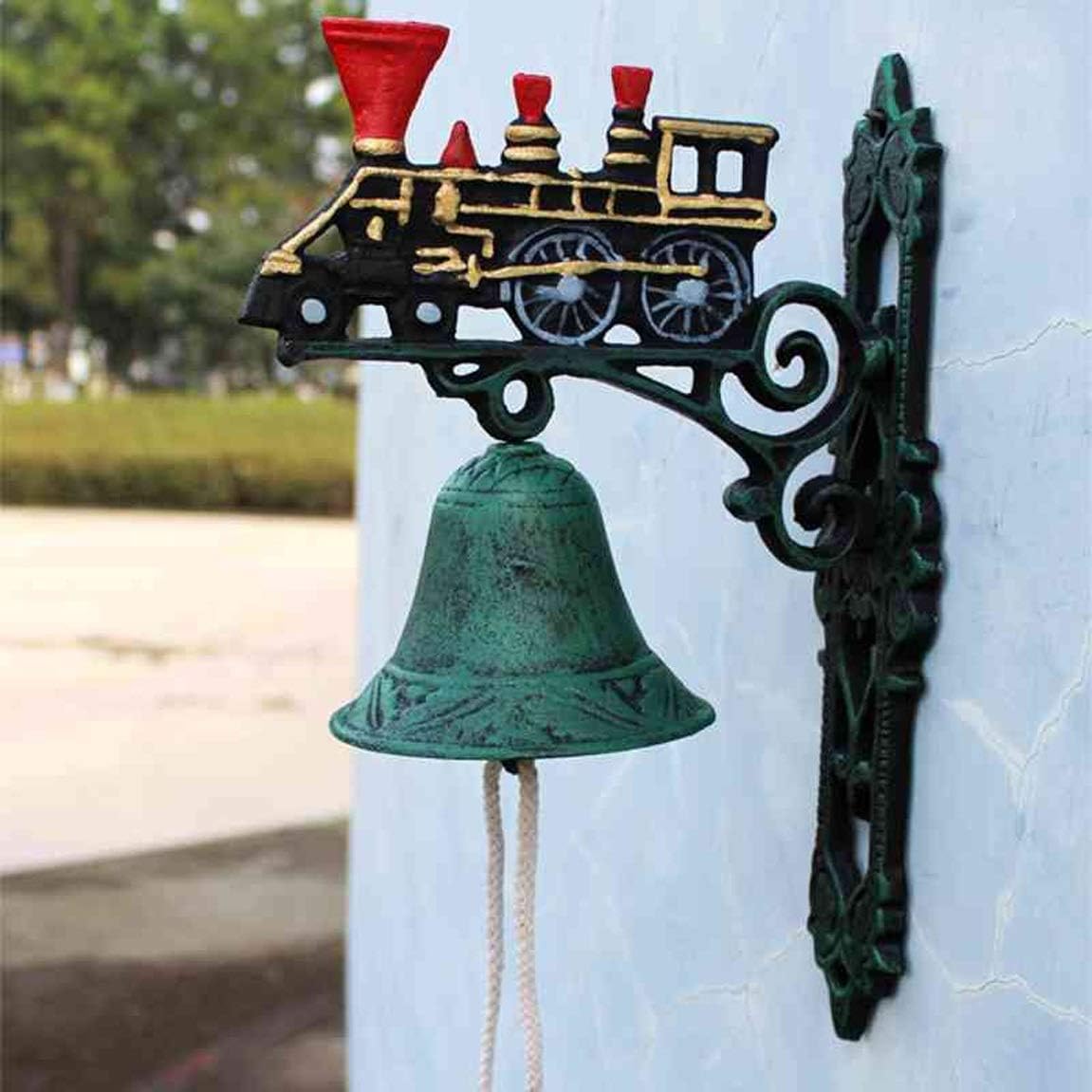 JTQMDD Old train doorbell creative retro double-sided cast iron doorbell hand bell bell wind chime 20.8x11.5x30.3cm Cast Iron doorbell