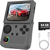 R36T Retro Gaming Console, 3.5'' IPS Screen CRT-Inspired, Handheld Game Console with 18000+ Classic Games Supports WiFi Networked Fighting and OTG, 3500mAh Battery, with Portable Case(Grey 64GB)