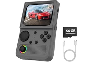 AISLPC R36T Retro Gaming Console, 3.5'' IPS Screen CRT-Inspired, Handheld Game Console with 18000+ Classic Games Supports WiFi Networked Fighting and OTG, 3500mAh Battery, with Portable Case(Grey 64GB)