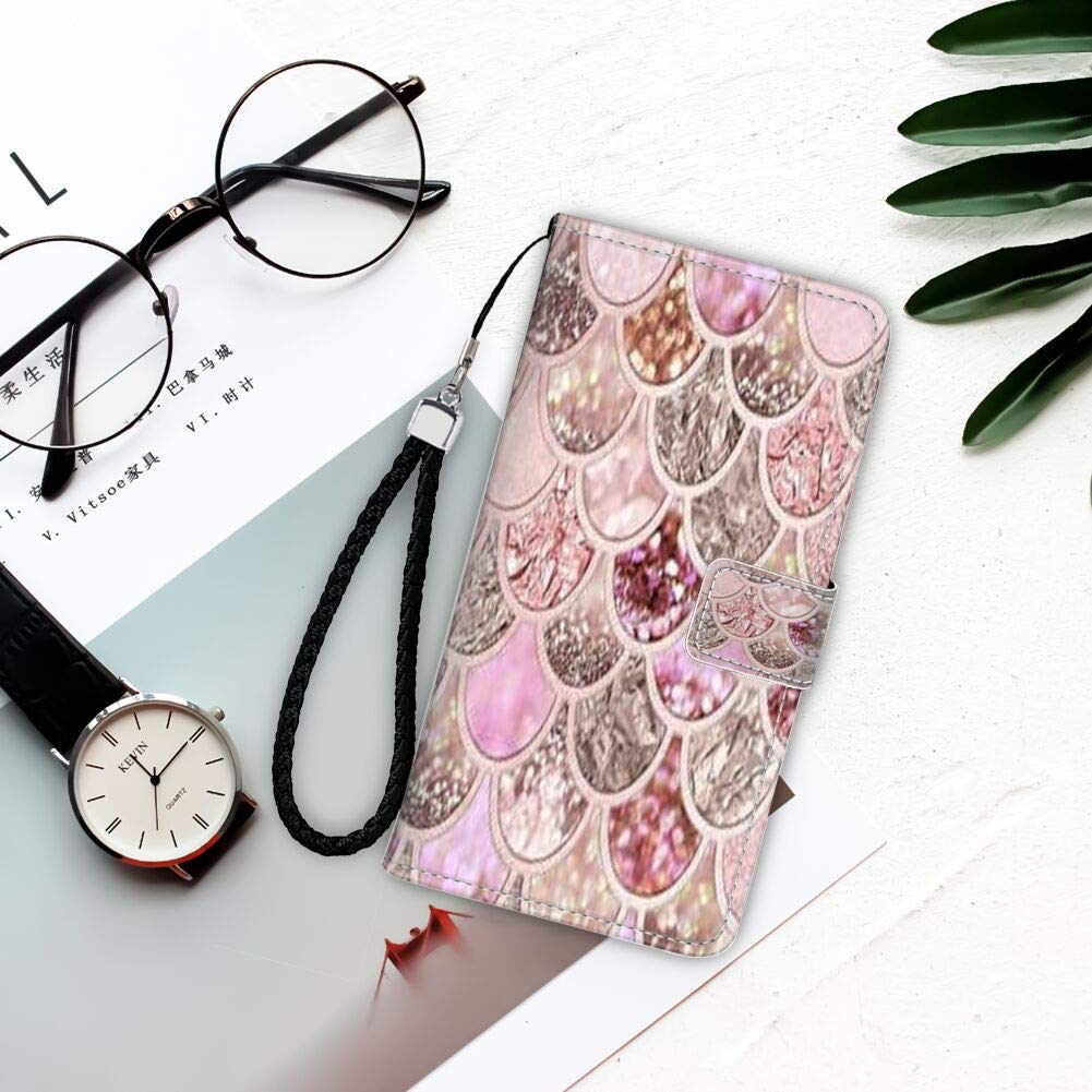 Compatible with Samsung Galaxy Note 10 Plus, Samsung Galaxy Note 10 Pro Flip Wallet Phone Case, Glitter Mermaid Fashion Cute PU Leather with ID&Credit Card Slot Durable