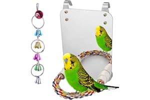 LOPERDEVE 7" Bird Mirror with Rope Perch Bird Toys Swing, Comfy Perch for Greys 鶹s Parakeet Cockatiel Conure Lovebirds F