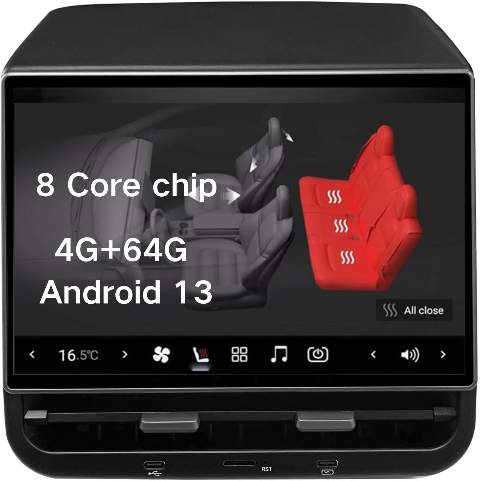 Photo 1 of 8.66 inch Rear Display Screen for Tesla Model 3 2019-2023 & Model Y 2019-2024 8.66 inch Rear Entertainment Display 4G+64G Android 13 Support AC Control Seat Heating 8 Core chip