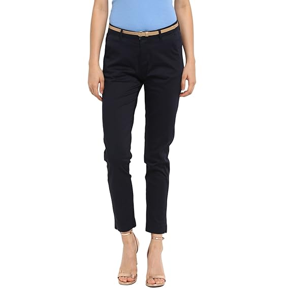 Women's Casual Solid Straight Pants - (Navy)
