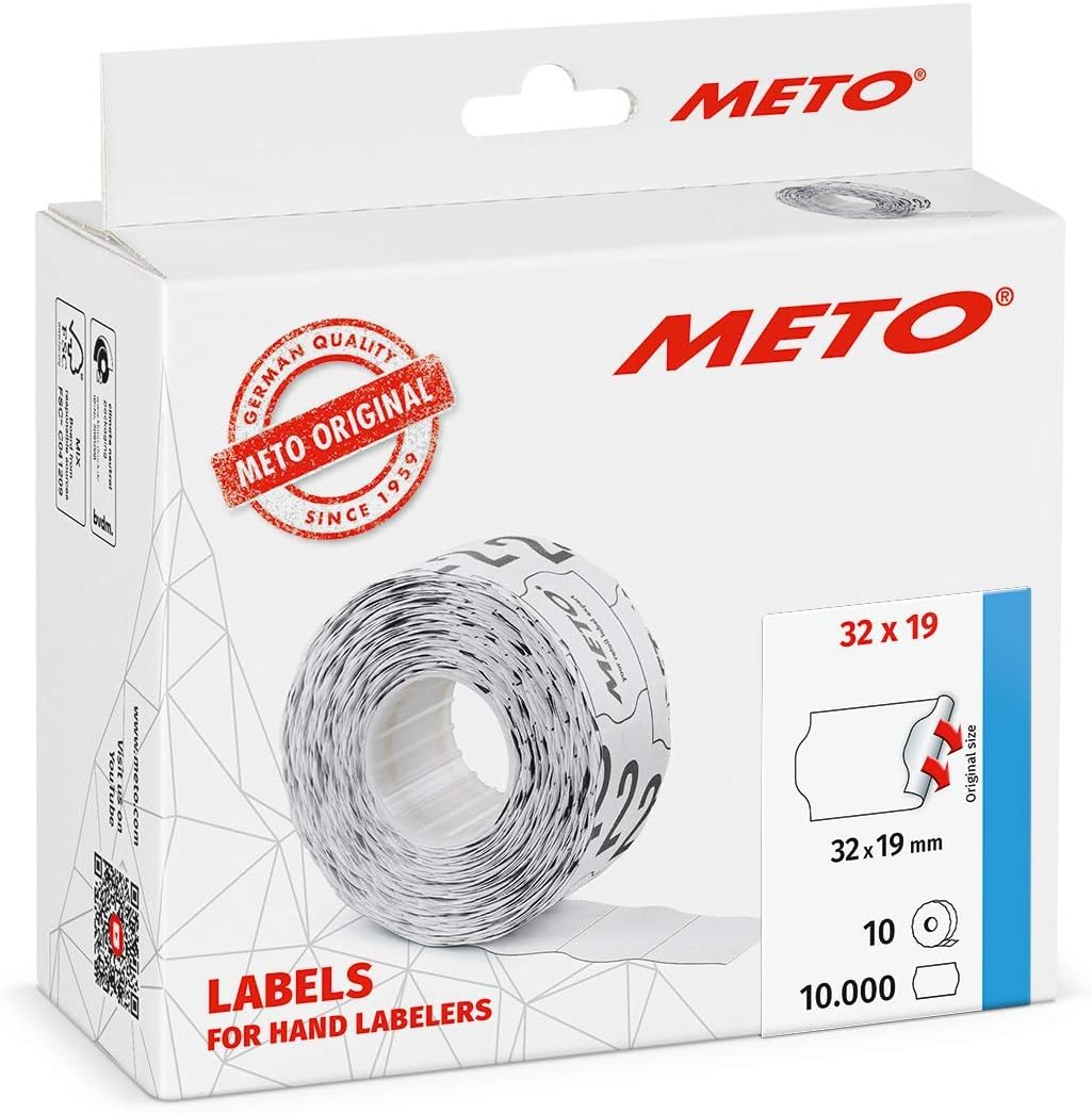 Meto Price Gun Labels (32×19 mm, Two-line, 10,000 Labels, Fluorescent Orange, Permanently Adhesive, for METO Contact, Sato