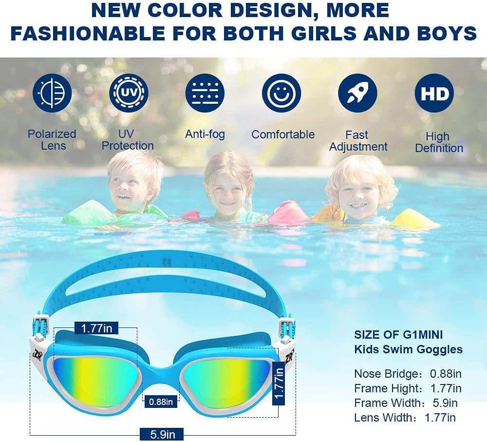 ZIONOR Kids Swim Goggles, G1MINI Polarized Swimming Goggles Comfort for Age 6-14, UV Protection Anti-Fog Adjustable Strap Fit for Child Boys Girls (Gold Lens) : Sports & Outdoors