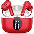 Wireless Earbuds Bluetooth 5.4 Headphones Bass Stereo Ear Buds with Noise Cancelling Mic LED Display in Ear Earphones IP7 Waterproof 36H Playtime for Laptop Pad Phones Sports Workout Red