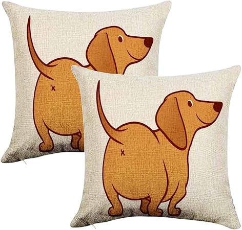 Amazon Co Jp Gey背当てカバー クッションカバー 枕カバー 45 45センチ 二枚セット 飾り用クッションカバー かわいいウインナー ソーセージ犬ベクトル漫画イラスト白で隔離フレンドリーな日焼けダックスフンド子犬背面図の簡単な描画面白いドクシーお尻犬愛好家ペット