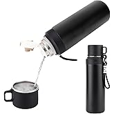 GENDLTHIJ Stainless Steel Insulated Bottle, Vacuum Insulated Water Bottle, Vacuum Insulated Bottle for hot and cold coffee drink water, 24-Hrs Insulation Commute Travel (Black,1000ml)