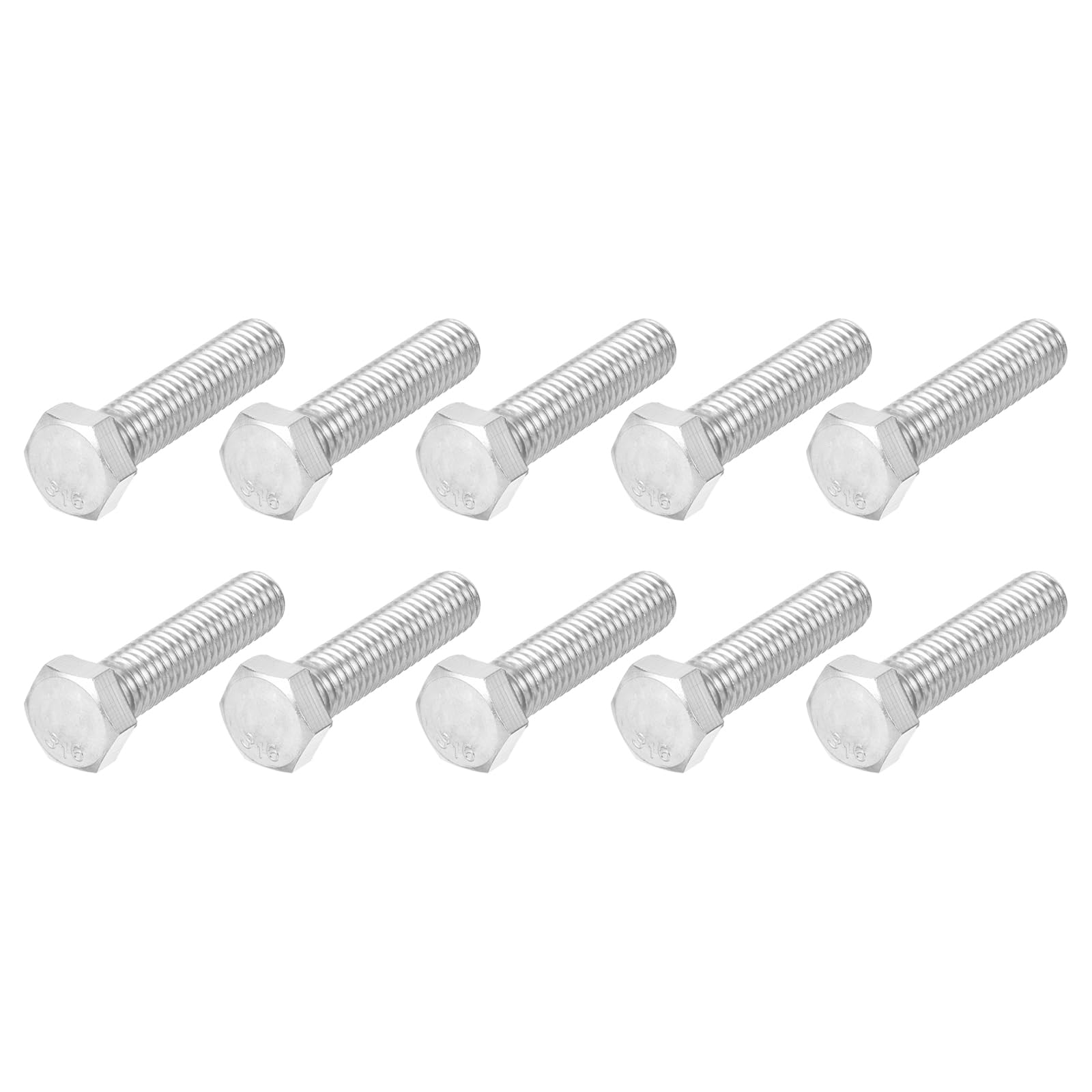 METALLIXITY Hex Head Screw Bolt (1/2-13x2") 20Pcs, 316 Stainless Steel, Fully Threaded, External Hex Drive, Bright Finish - for Repair, Silver