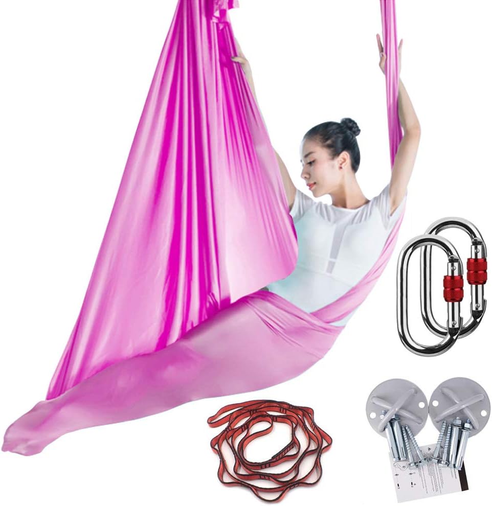 KIKIGOAL 5M Yoga Pilates Aerial Silk Kit Yoga Swing Aerial Yoga Antigravity Hammock Silk Fabric for Yoga Strap Bodybuilding