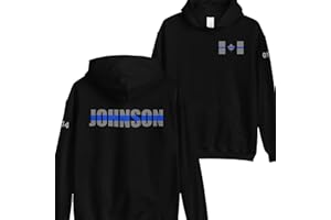 Custom Thin Blue Line USA Vertical Flag Police Hoodie, Personalized Police Officer Hoodie with Last Name & Badge Number Ideal