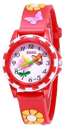 Kidzo Pretty Butterfly Red Analog Girls Wrist Watch with 3D Strap