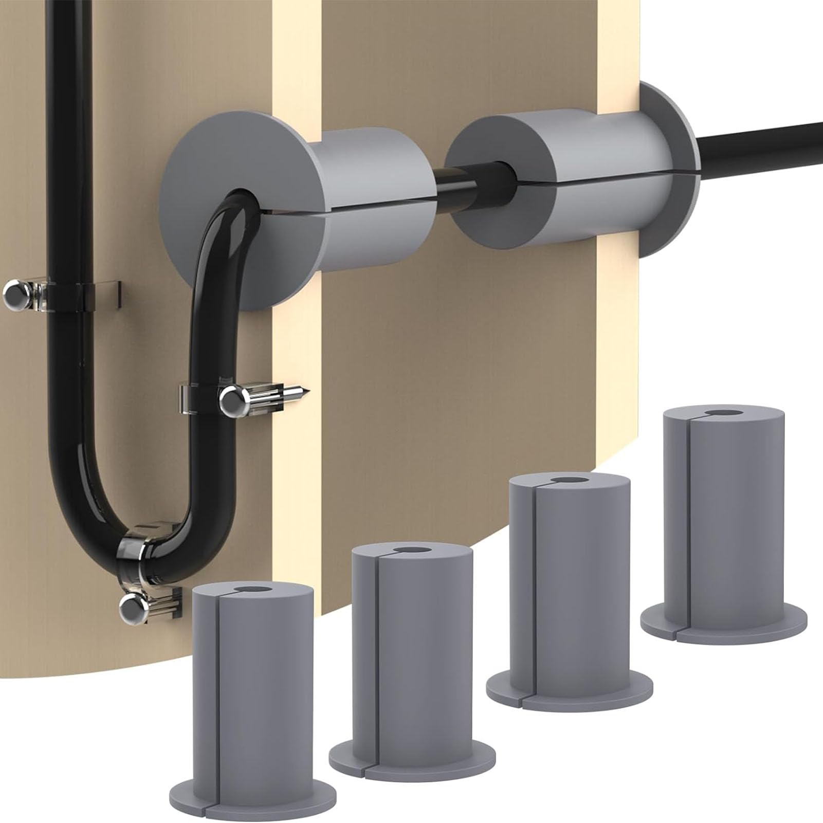 Yunir 4pcs Wall Hole Cable Routing Kit for Ethernet Cable Grommet for 1 Inch Cables Protective Sleeve for Cable Router & Ethernet Cable Adapter(Gray)