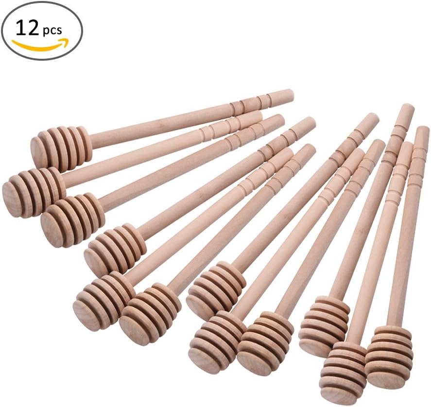 iShine 12 Pack Wooden Honey Dipper Stick Stirring Rod Honey Spoon Rod for Honey Coffee Milk Tea, 15CM