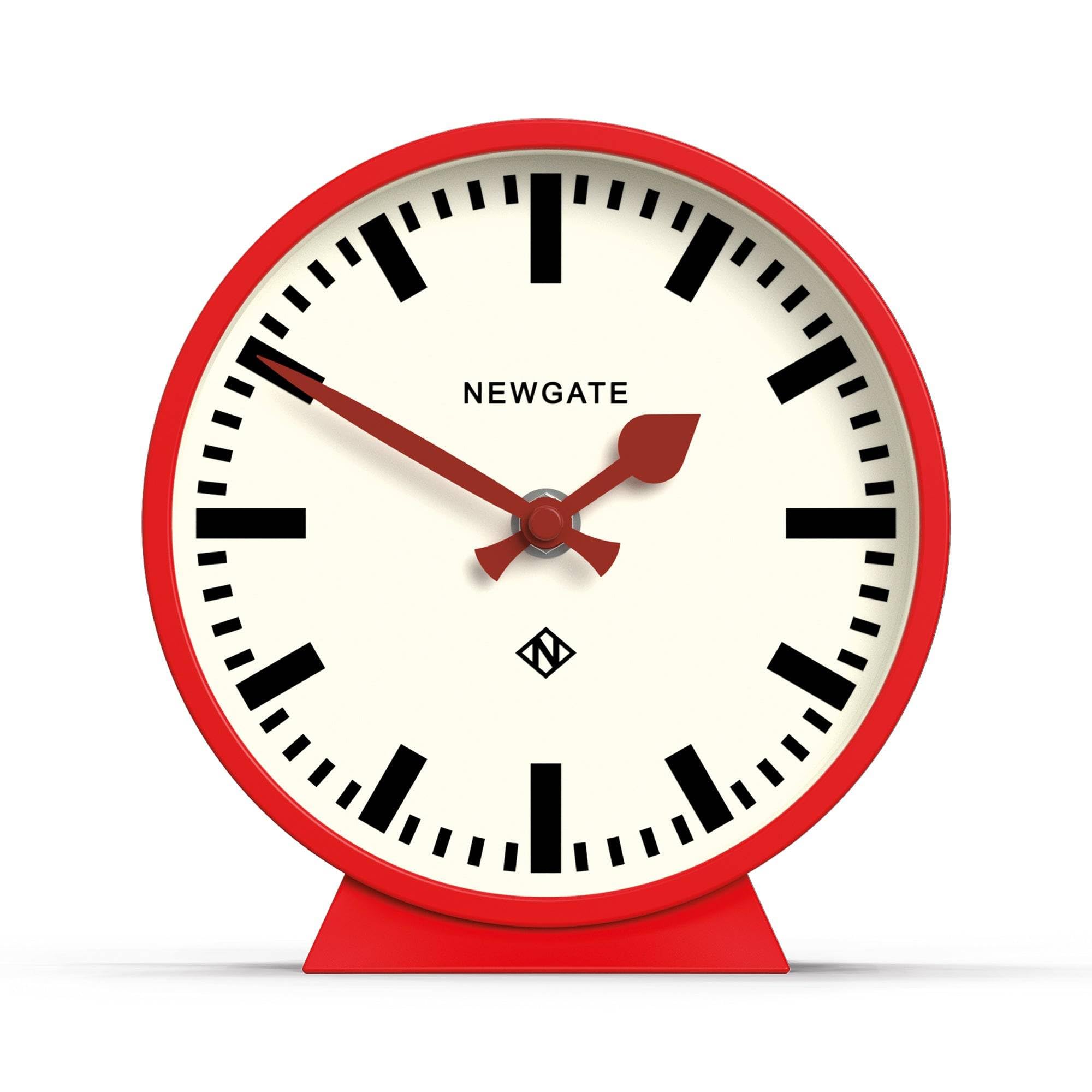 NEWGATE® M Mantel Railway desk clock | Modern round station clock design | Red | Contemporary style for desk, table, shelf or bedside