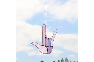 DHCGPP Tiffany Rock and Roll Gesture-Style Stained Glass Hangers, Window Panels, Home Wall and Window Hanging Sun Catcher, Handcrafted Tiffany Enthusiast Gifts for Decoration.