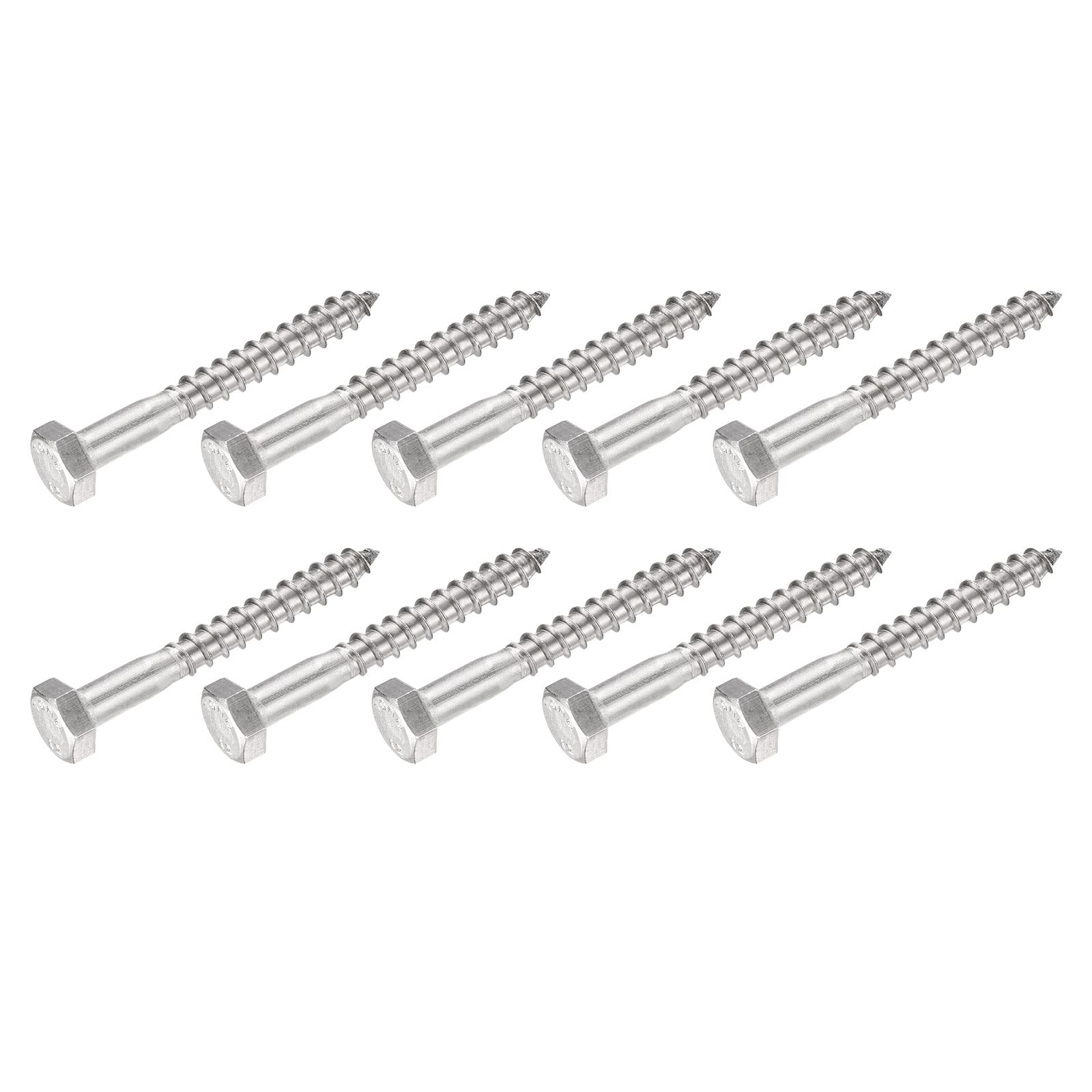 METALLIXITY Hex Lag Screws (M6x50mm)10Pcs, 304 Stainless Steel Self-Tapping Wood Bolts - for Household Applications