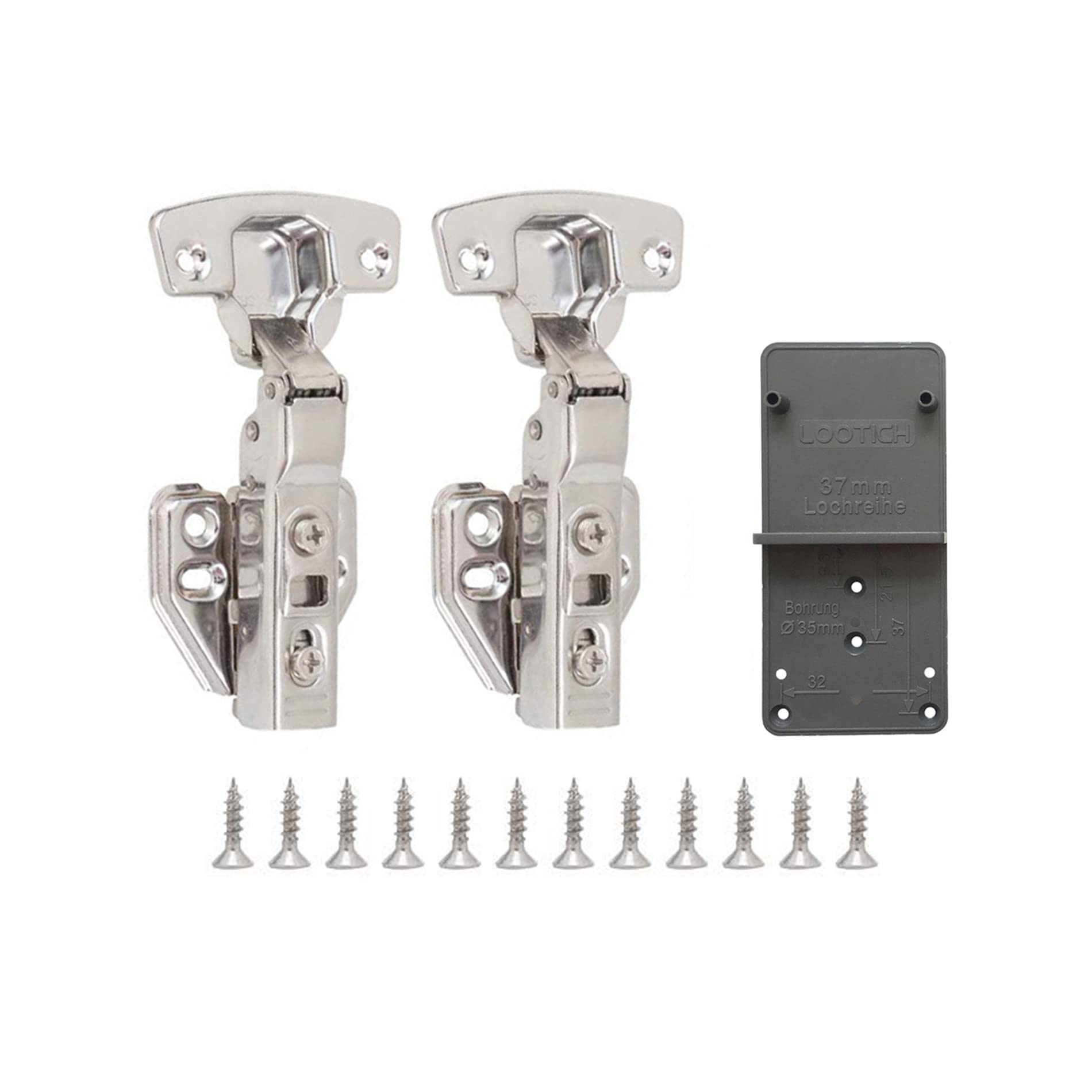 LOOTICH 110 Deg Kitchen Units Concealed Cabinet Door Mute Hinges 35mm Soft Close Half Overlay Mounting 2 Piece (Include Drilling Jig)