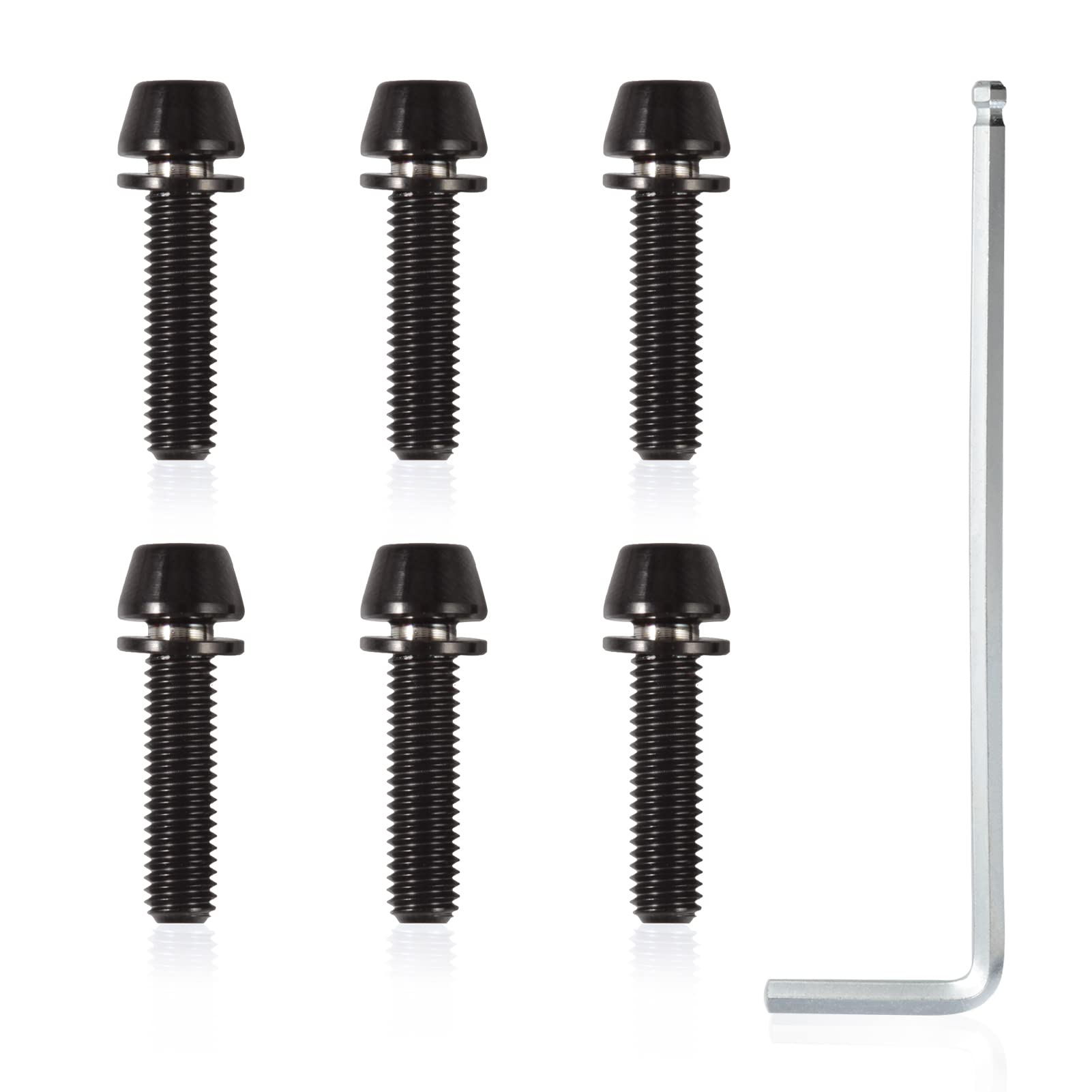 SPEEDWOX 6 Pcs Allen Hex Tapered Bolts Screws with Hex Wrench, Titanium M5x20mm with Washer, MTB Road Mountain Bike Bicycle Stem Bolt Screws Black for MTB Bike Bicycle Stem