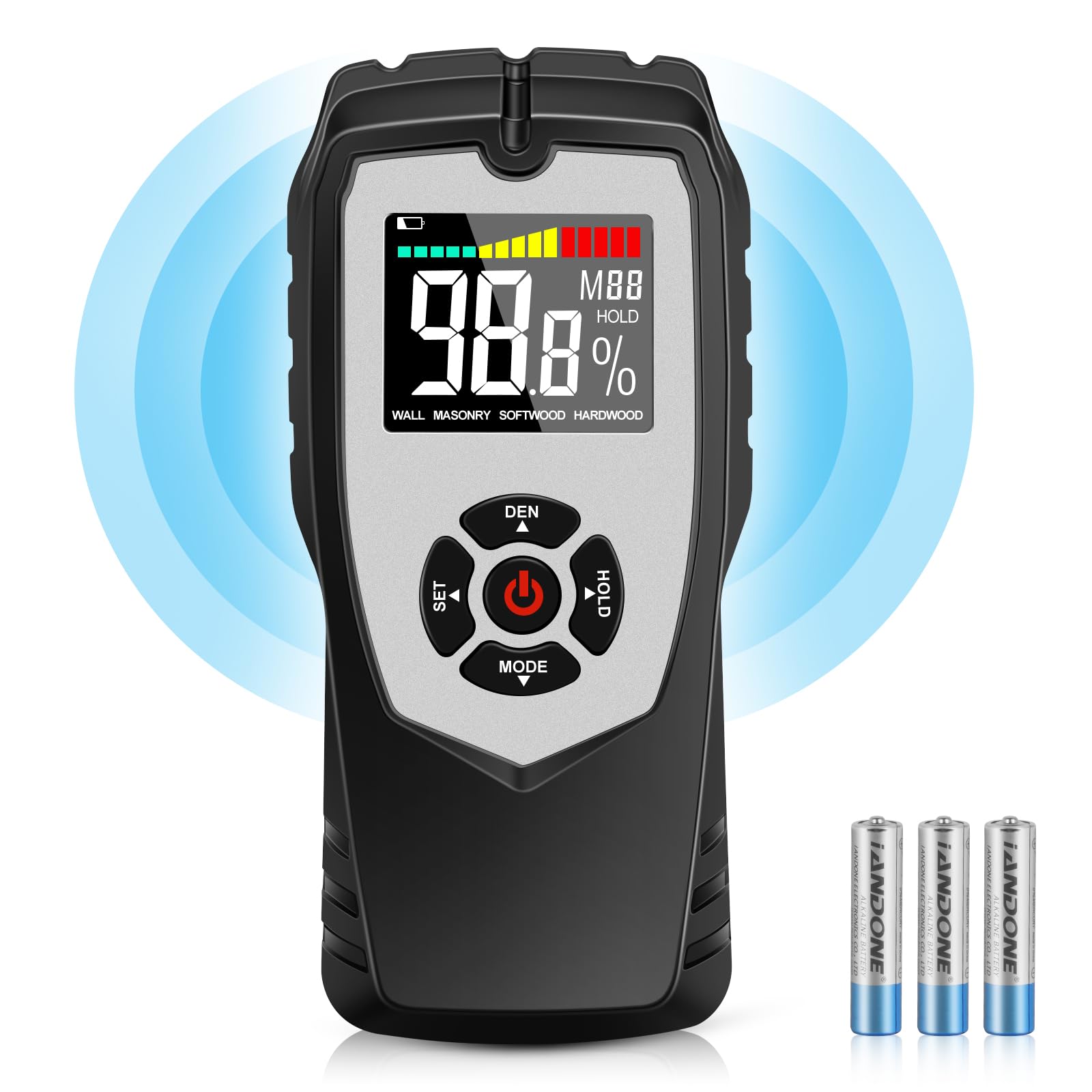flintronic Digital Moisture Meter, Pinless Wood Moisture Meter,Moisture Meter Portable, Moisture Meter with LCD Display, for Log/Firewood/Lumber, Tracing Water Leak Dampness in Walls/Drywall/Floors
