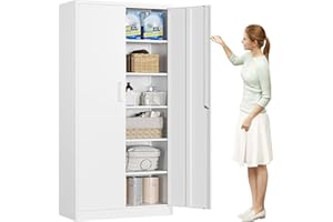 MIIIKO Metal Storage Cabinet with Lock, 71” Steel Storage Cabinet with 2 Doors and 5 Adjustable Shelves, for Office, School, Pantry and Kitchen