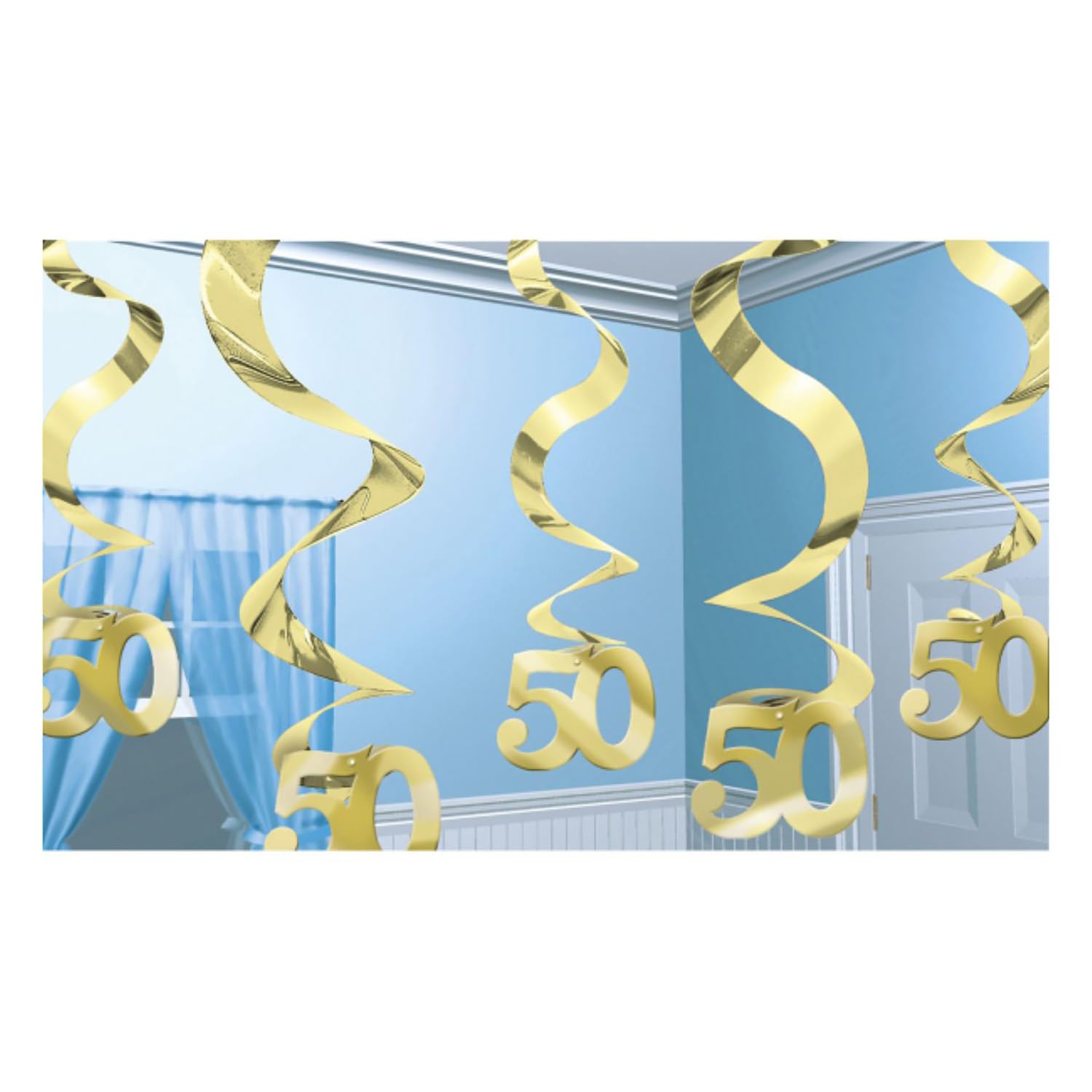 (PKT) Adult 5 Piece Golden Anniversary Swirl Decorations 61cm