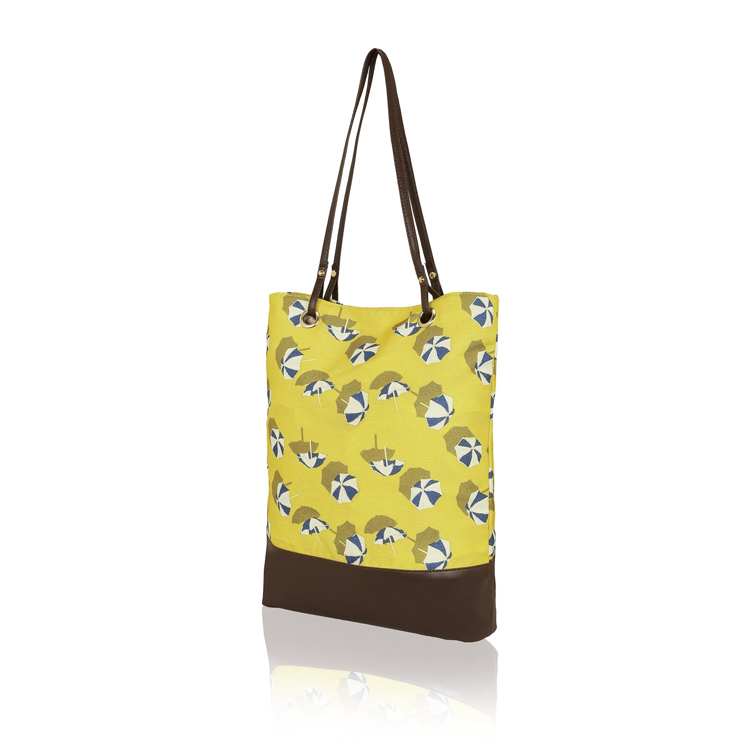 kleio women's canvas pu big stylish tote bag (yellow, 39x12x42cm, eco2009kl-umy)