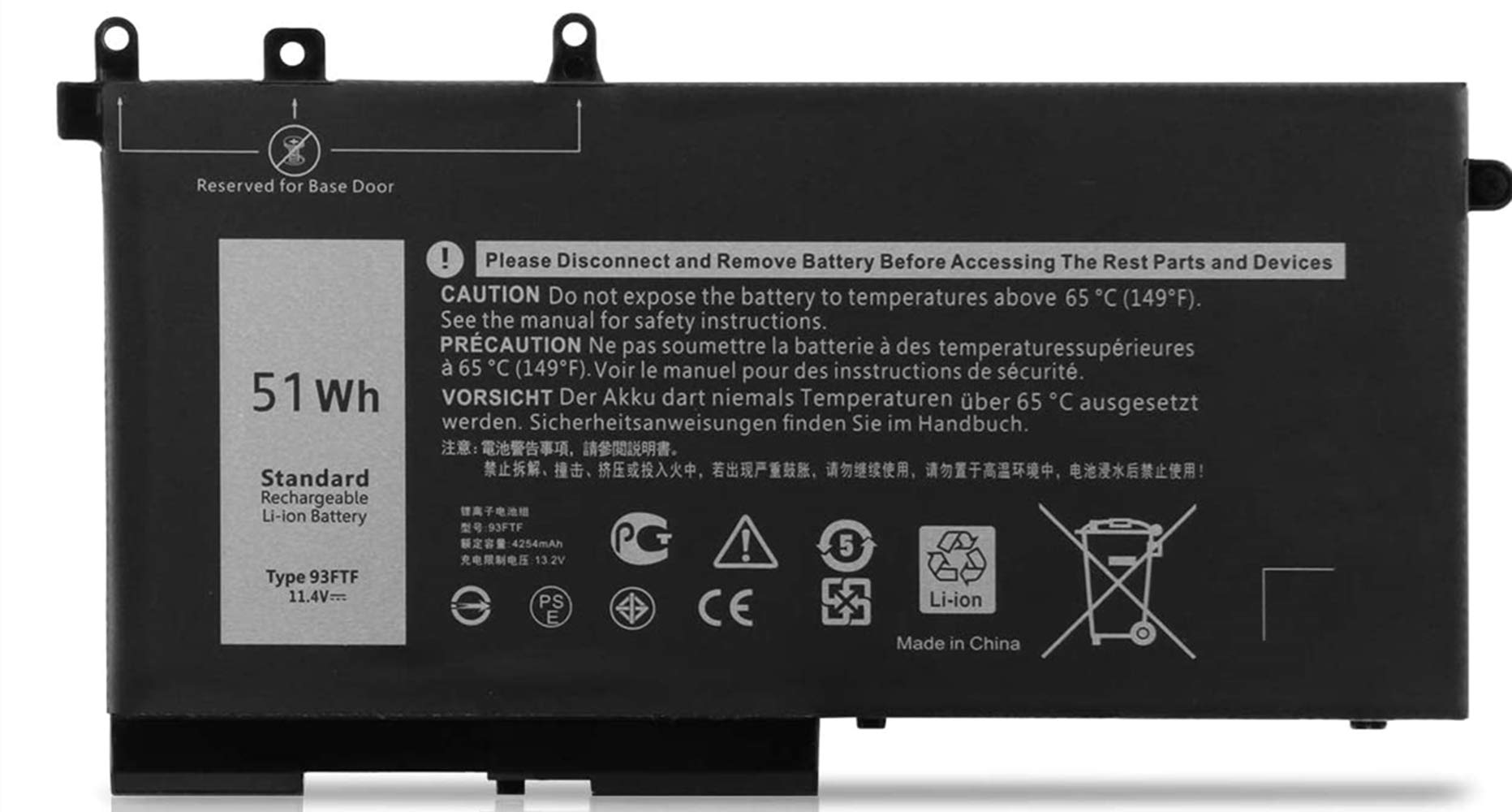 ASKC 51Wh 93FTF Laptop Battery for Dell Precision 15 3520 Latitude E5280 E5480 E5580 E5490 E5590 5280 5480 5490 5491 5580 5590 5591 Series 83XPC 083XPC D4CMT 4YFVG