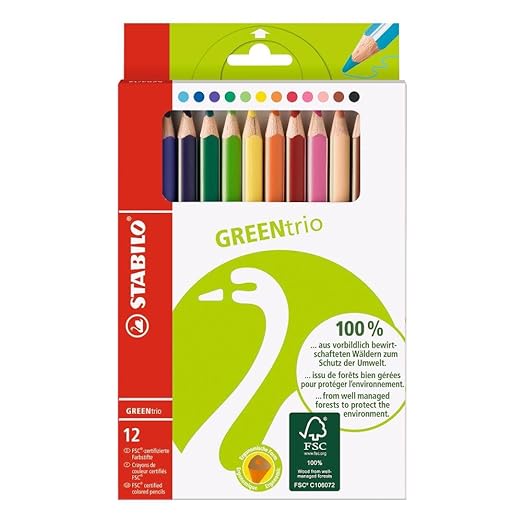 Umweltfreundlicher Dreikant-Buntstift - STABILO GREENtrio - 12er Pack - mit 12 verschiedenen Farben