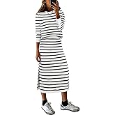 KLWCJFFF Women 2 Piece Outfits Striped Sweater Skirt Sets Fall Casual Long Sleeve Pullover Top Lounge Travel Midi Dress