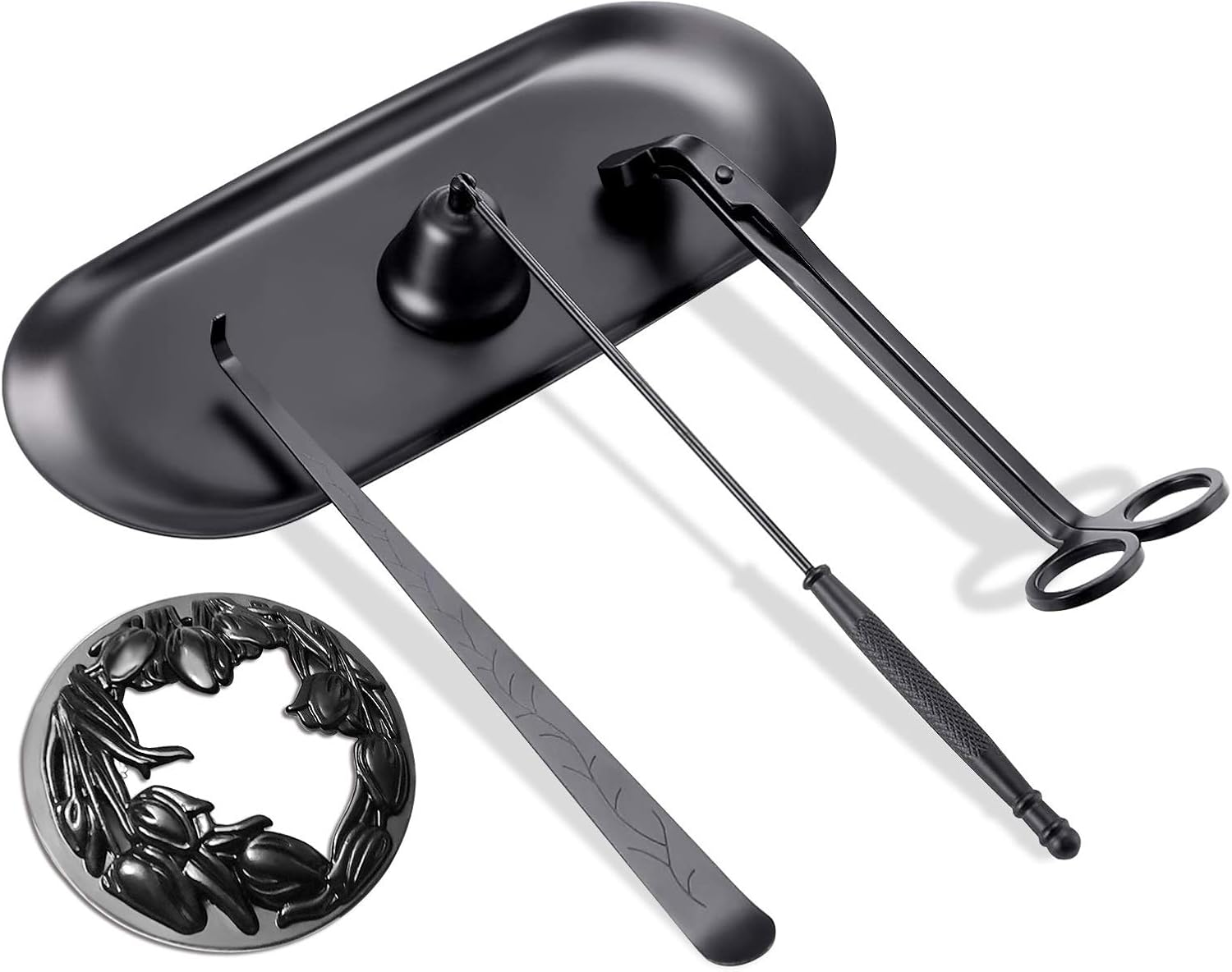 JUTTIRA Candle Snuffer Accessory Set 5 in 1,Candle Wick Trimmer and Candle Snuffer,Wick Dipper,Candle Topper with Tray,Candle Tool Set with Gift Package for Candle Lovers Black: Home & Kitchen