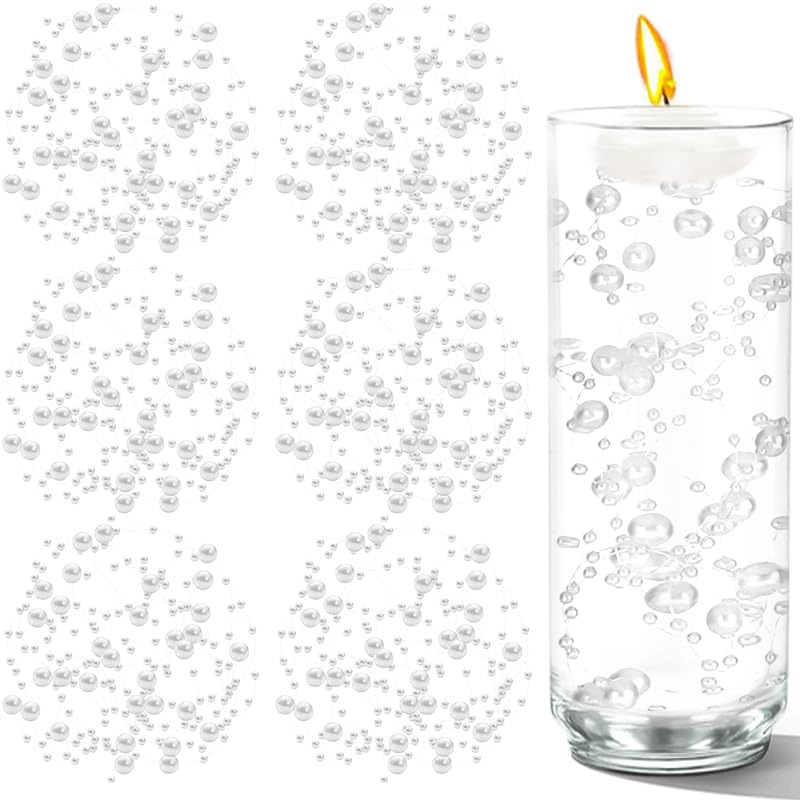 Photo 1 of 100 PCS Artificial Floating Beads for Centerpieces Vases, White 8+3mm String Beads for Wedding Party Faux Pearl String for Decorating, String Pearls for Crafts Vase Filler