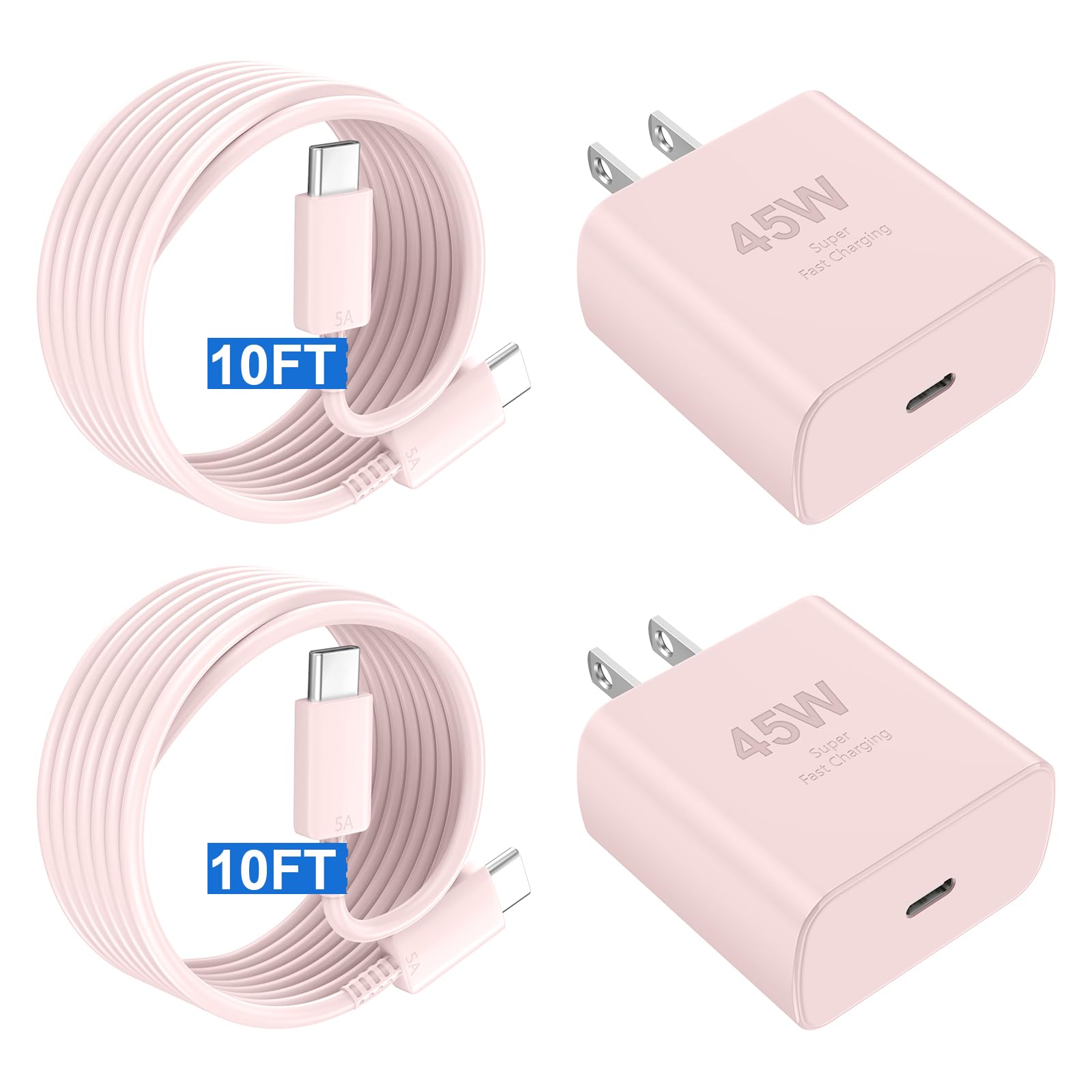 Phone 17 16 Pro Max Charger Fast Charging,45W Phone 17 Charger Type C Chargers USB C Charge Block &10FT Long C Charging Cables Cord for Phone 17/17 Pro/ 17 Pro Max/Air/Phone 16 15 Pro Max,Pink