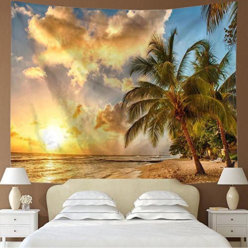 Wave Tapestry Wall Tapestry Wall Hanging Ocean Sunset Tapestry Beach Tapestry Colorful Hippie Tapestries Nature Palm Tree Leaves Tapestry for Bedroom Office Decor