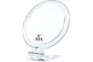 MIYADIVA Magnifying Mirror,30X Hand Mirror with Handle,Travel Magnifying Mirror with Double-Sided 1X/30X Magnification,6 in Handheld Magnifying Mirror,Foldable Makeup Mirrors as a Gift for Parents