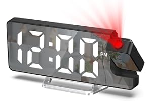 Ankilo 7.9in Projection Alarm Clock, Digital Clock with 180° Rotatable Projector, Brightness-Adjustable, Dual Alarm, Large Screen, 12/24H, Temperature Display, Snooze for Heavy Sleepers